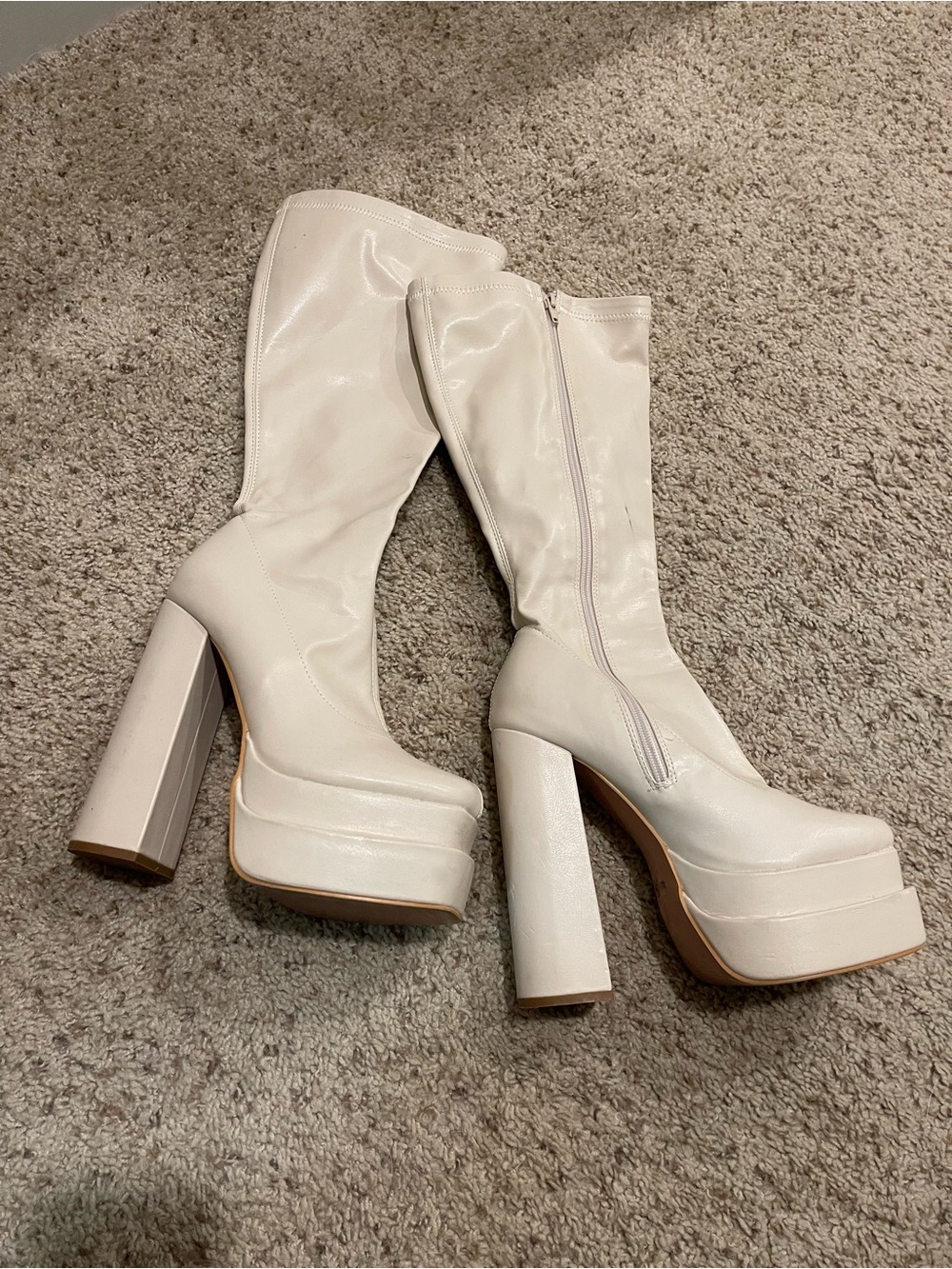 Women’s Cream Platform Knee-High Boots